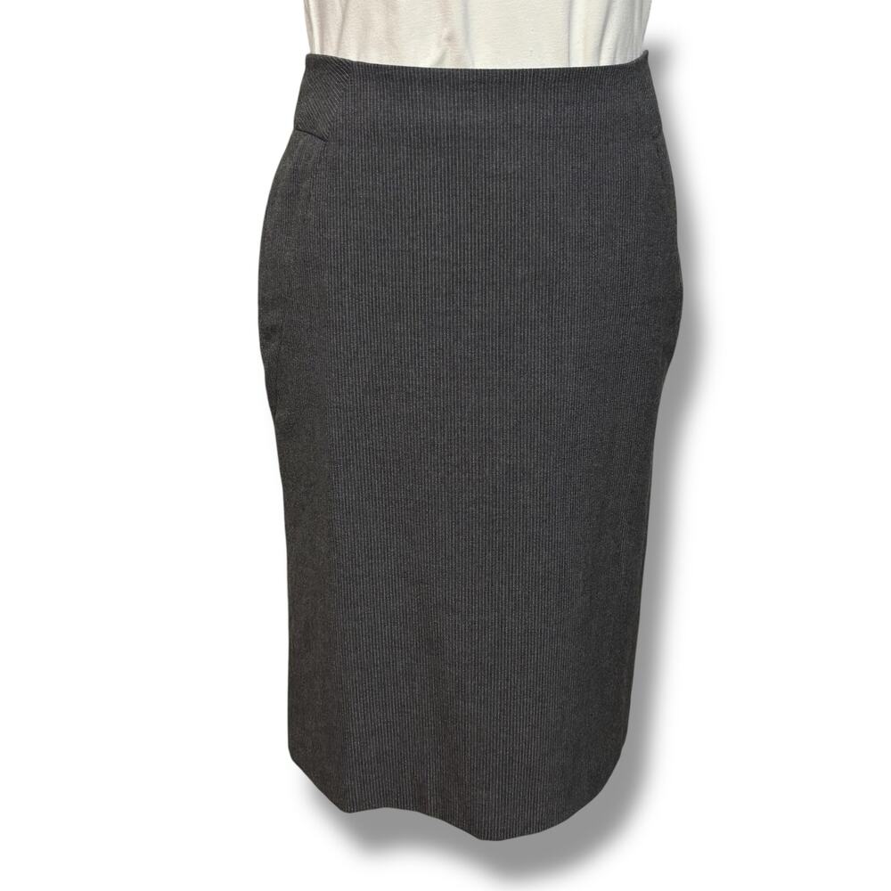 Rafaella Gray Pinstripe Pencil Skirt with Back Ruffle Hem Size 8